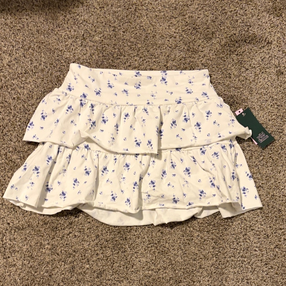 Wild Fable White and Blue Floral Mini Skirt